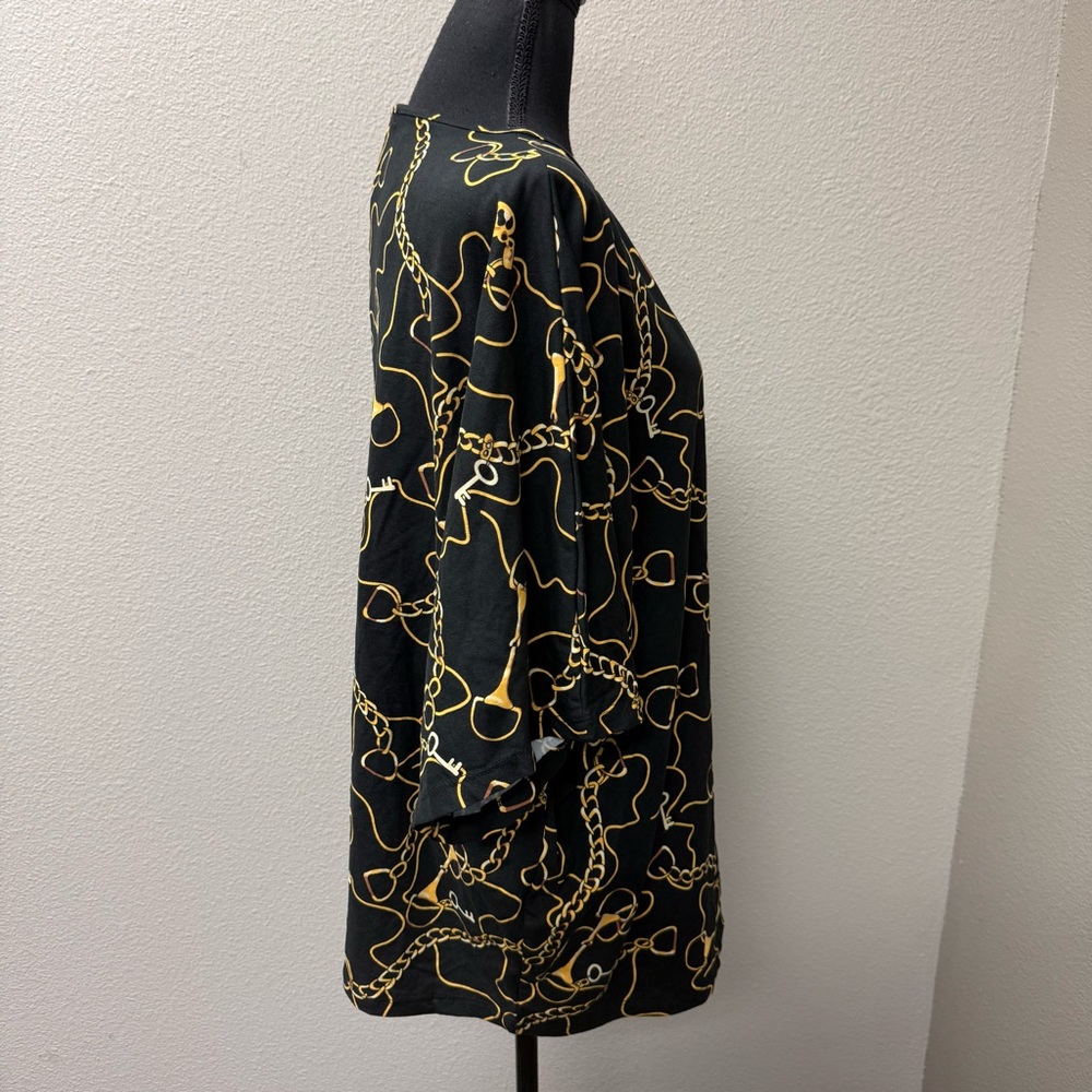 NWT Sheila Rose 3X Black Gold Chain Print Blouse V Neck Stretch Tunic Top - Picture 8 of 12